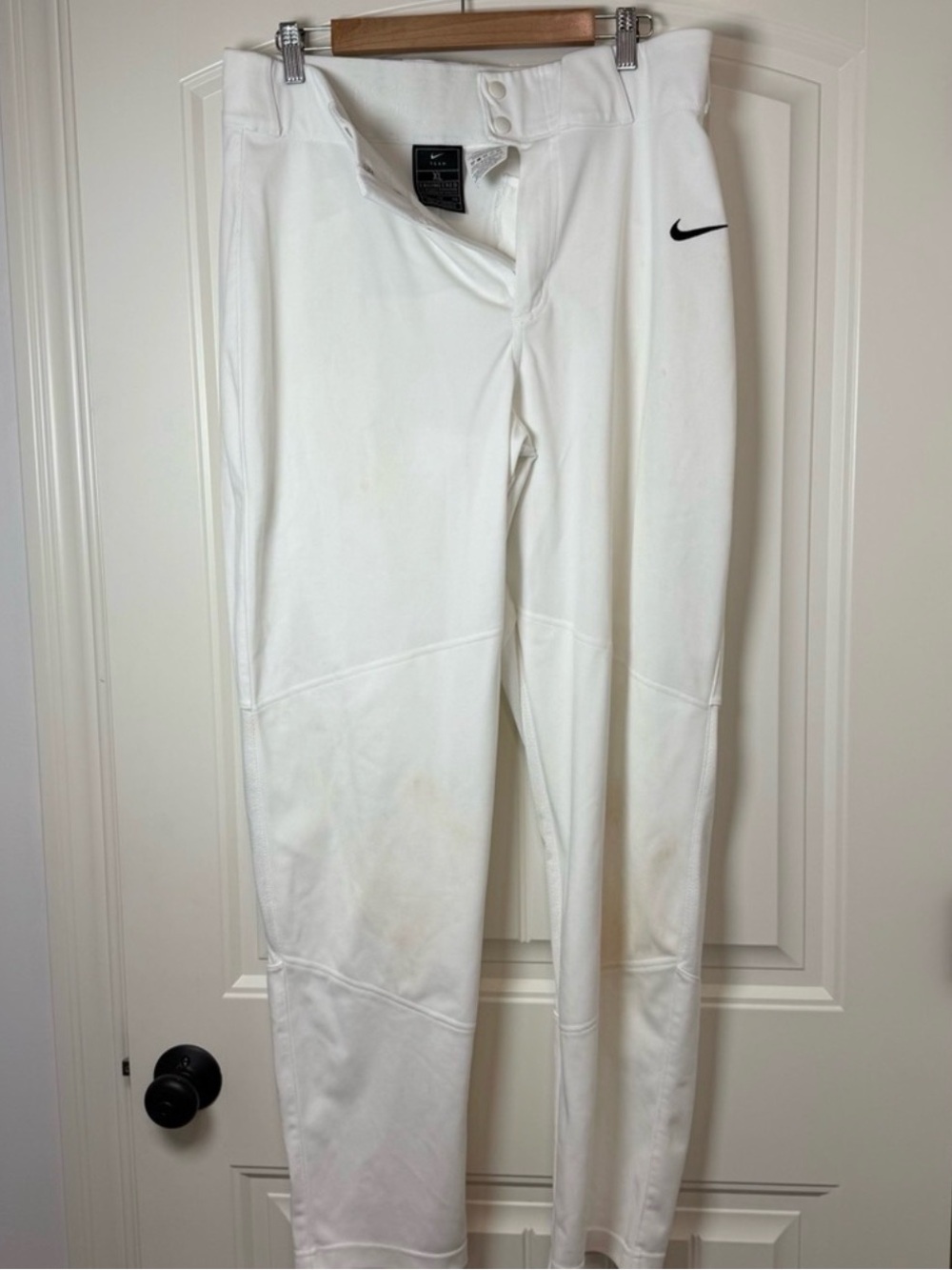 Nike White Baseball Pants with Black Swoosh